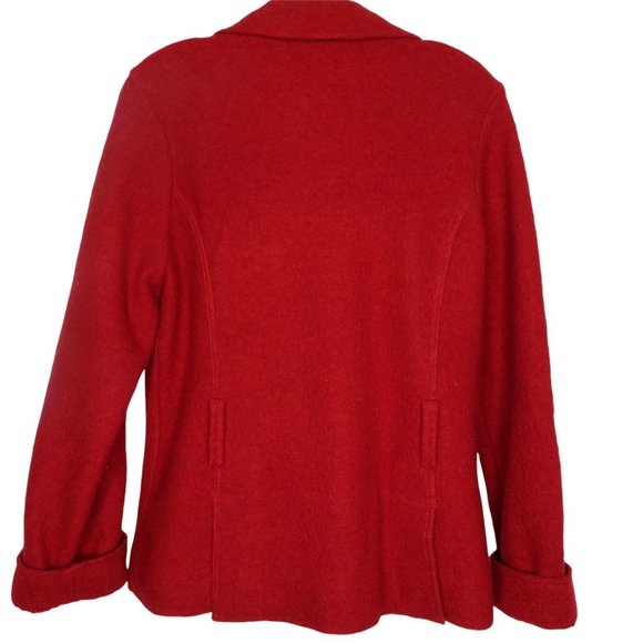 Vintage 90s Y2K Elena Solano Red Boiled Wool Jacket Coat M One Snap Shawl Collar - Picture 8 of 10